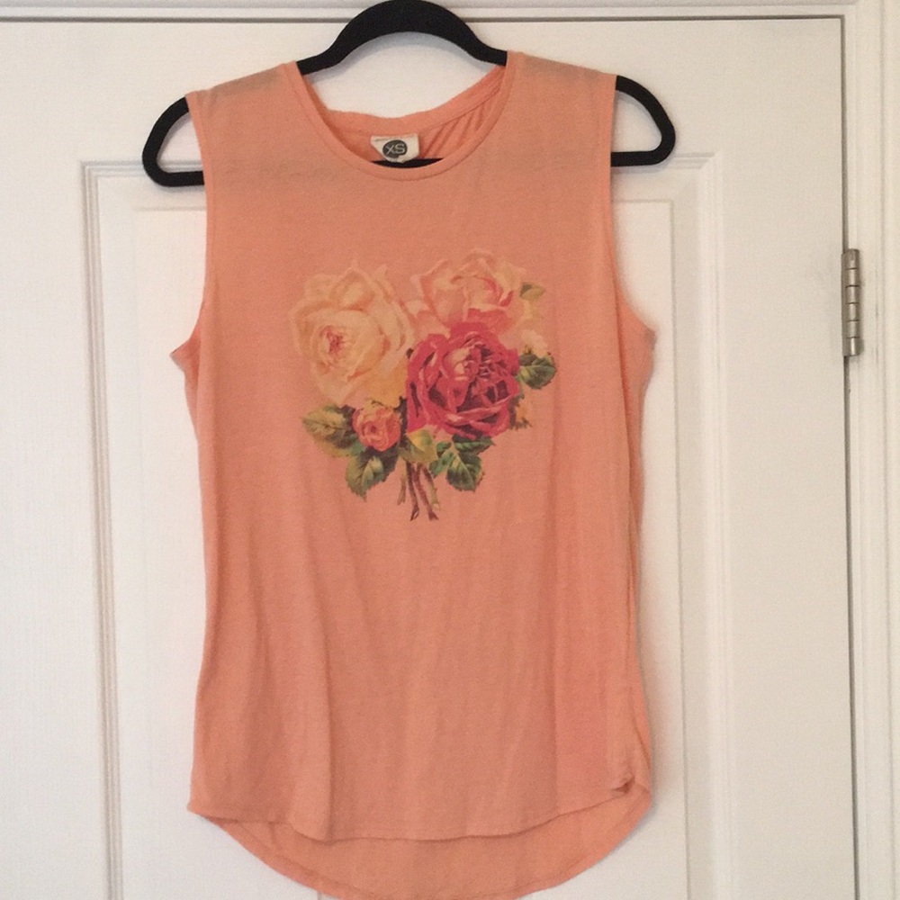 Peachy Orange Rose Graphic Sleeveless Tee
